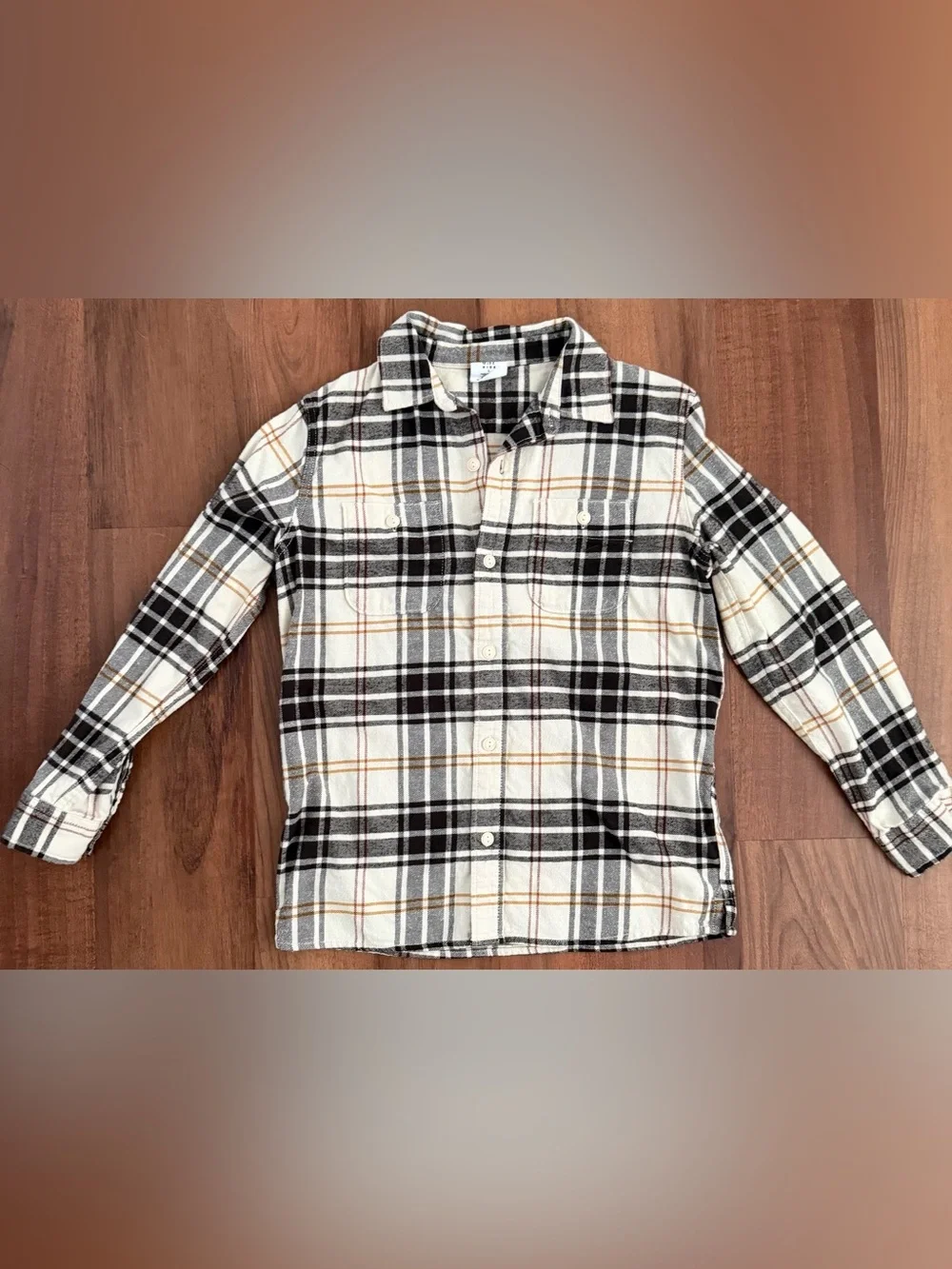 GAP Kids Cotton Neutral Plaid Button-Up Shirt, Large